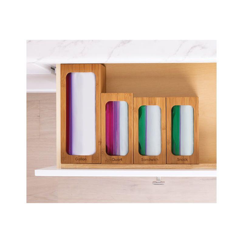 Seville Classics Bamboo Ziplock Food Storage Bag Dispenser (Set of 4)
