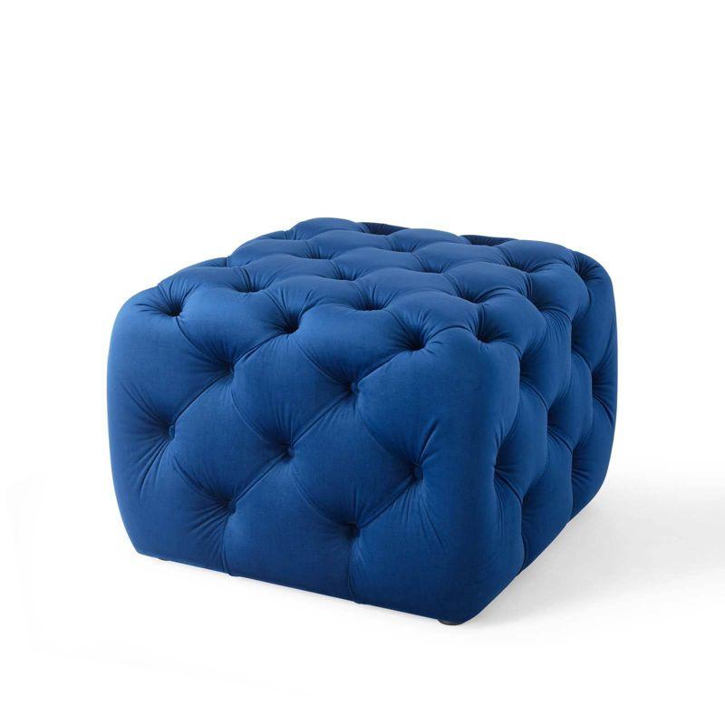 Anthem Navy Tufted Square Performance Velvet Ottoman