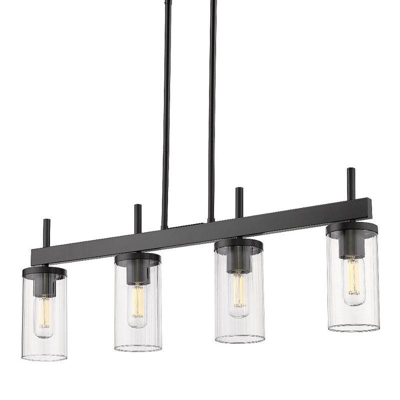 Golden Lighting Winslett 4-Light Linear Pendant in Matte Black with Ribbed Clear Glass