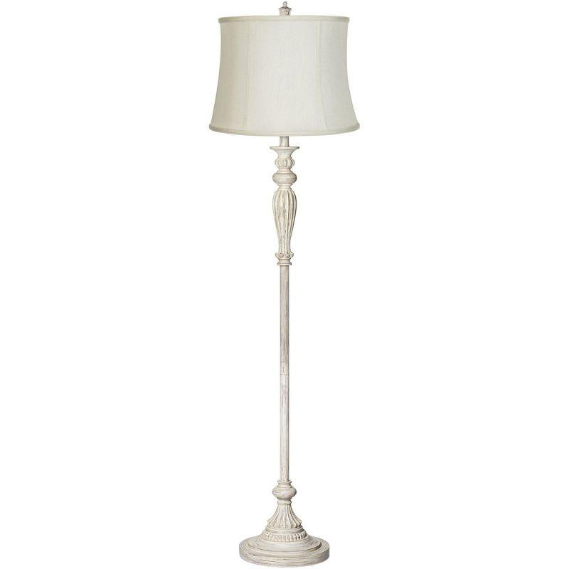 Antique White Washed Creme Resin and Metal Floor Lamp