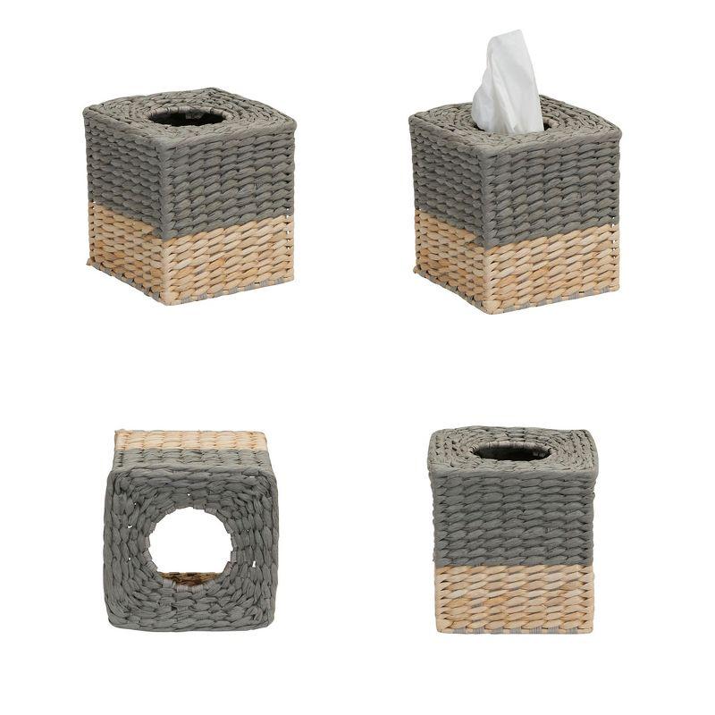 3-Piece Set Wicker Bathroom Accessories, Features Toilet Tissue Stand, Wastebasket and Tissue Box Cover, Wicker Material, Natural and Gray