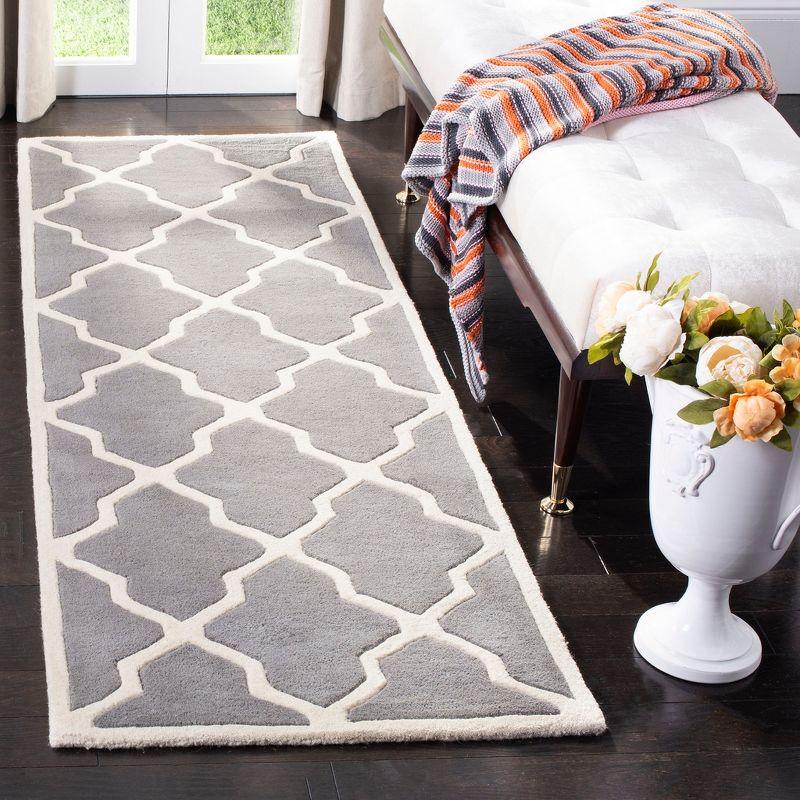 Dark Gray and Ivory Hand-Tufted Wool Runner Rug