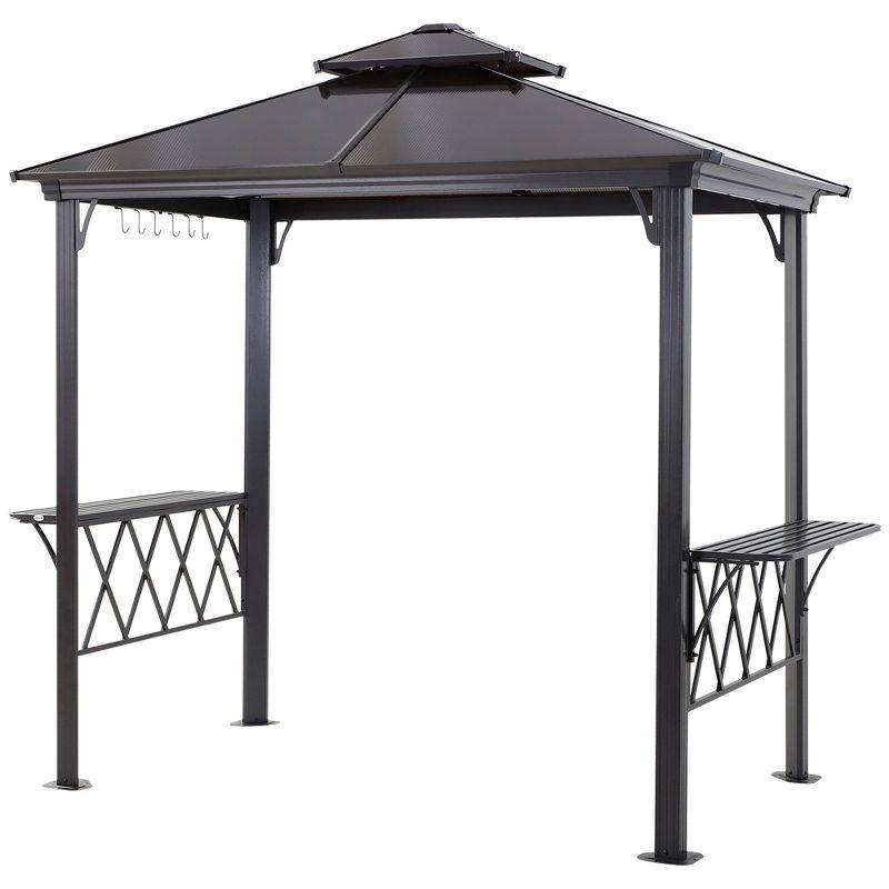 Outsunny 9' x 5' Grill Gazebo Hardtop BBQ Canopy with 2-Tier, Shelves Serving Tables for Backyard Patio Lawn