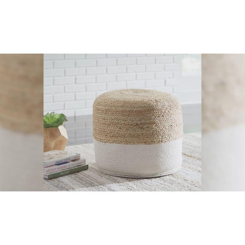 Sweed Valley Pouf Natural/White - Signature Design by Ashley: Braided, No Assembly, Jute Material