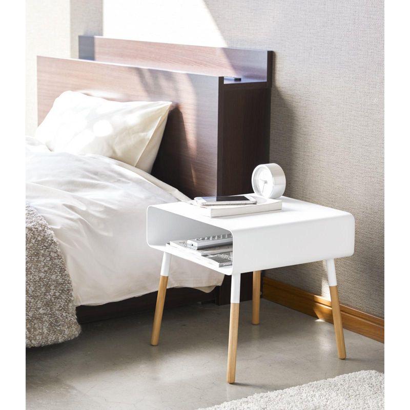 Yamazaki Home Tall Side Table With Storage Shelf, Rectangular Accent Bedside End Table, Steel + Wood