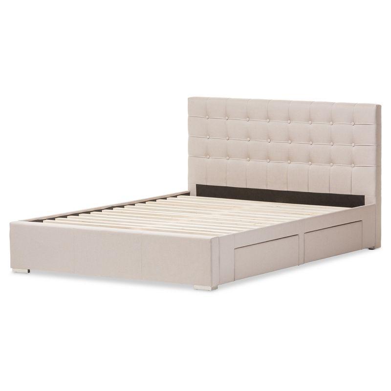 Rene Beige Fabric Upholstered Queen Bed with 4 Storage Drawers