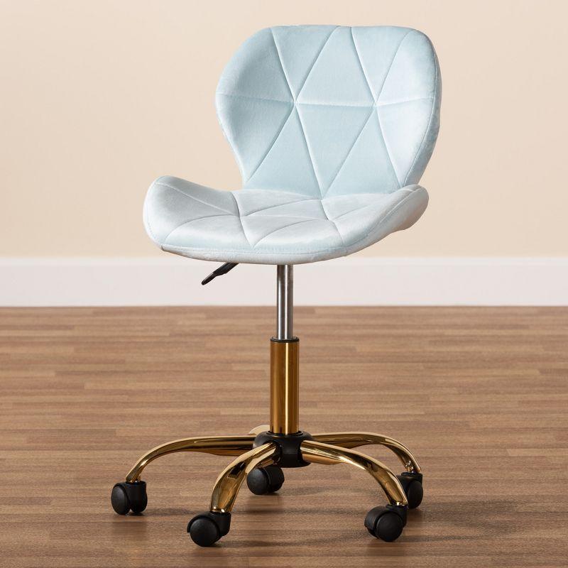 Baxton Studio Savara Contemporary Glam and Luxe Aqua Velvet Fabric and Gold Metal Swivel Office Chair