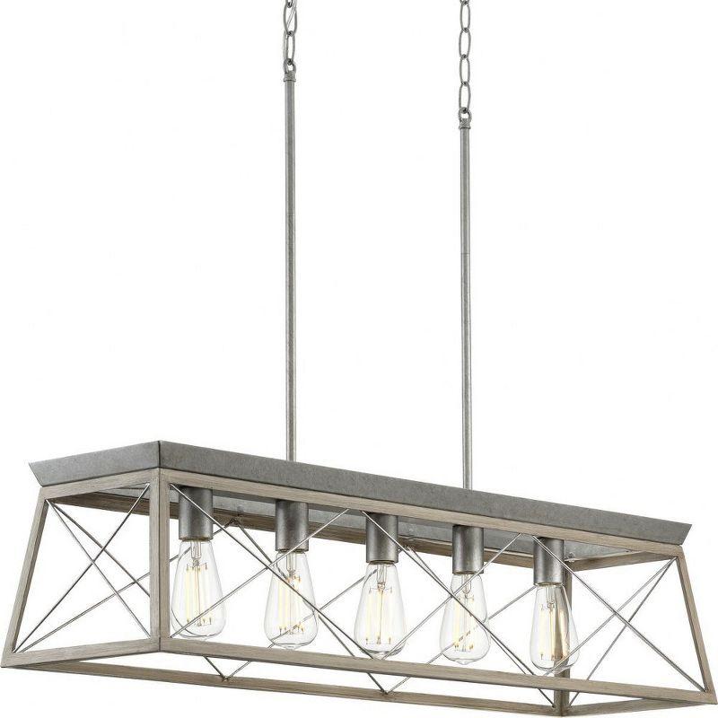 Progress Lighting Briarwood 5-Light Linear Chandelier, Galvanized Finish, Steel Material, Faux-Painted Wood Enclosure