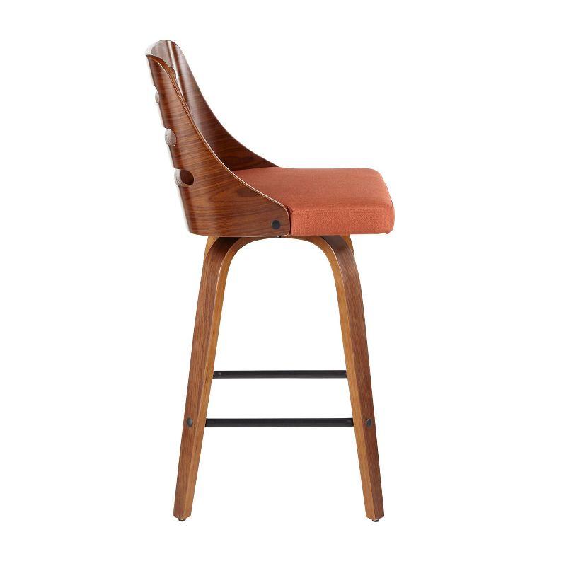 Set of 2 Trevi Upholstered Counter Height Barstools Orange/Walnut - Lumisource: Modern Ladder-Back, Swivel Design, Wood Legs