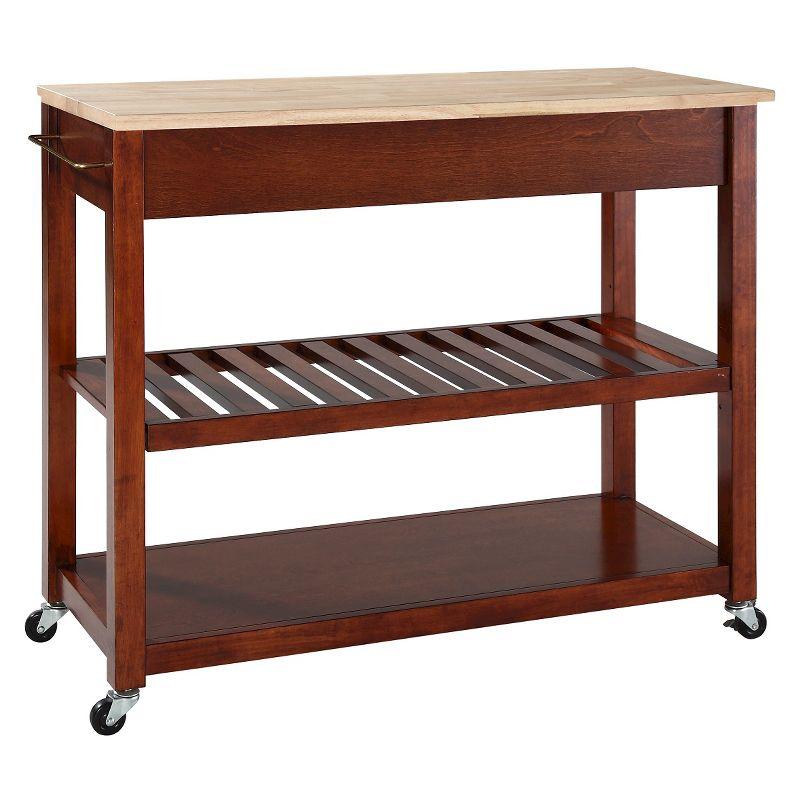 Natural Wood Top Mobile Kitchen Cart with Storage and Wine Rack