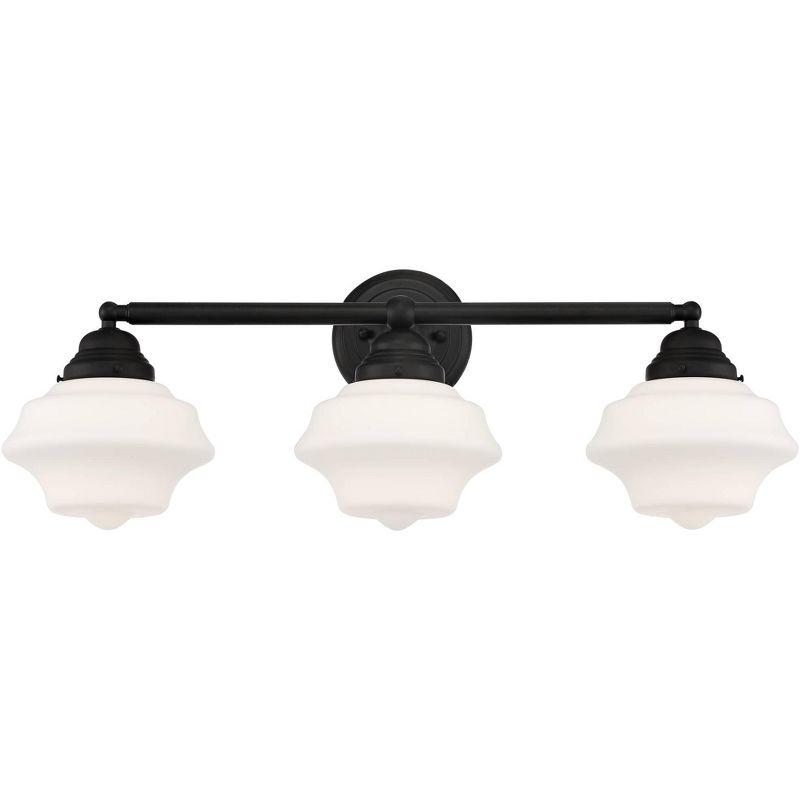 Astrid Black Metal 3-Light Vanity Fixture with Opal Glass Shades