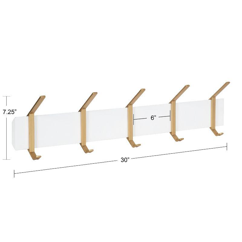 White and Gold Wall-Mounted Wood Coat Rack with 5 Hooks