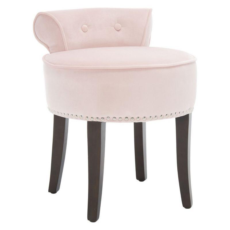 Petite Blush Pink Velvet Vanity Stool with Espresso Birch Legs