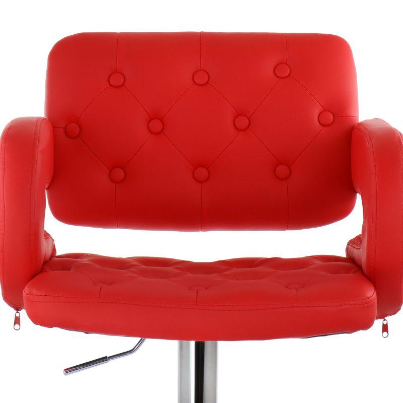 Red Faux Leather Adjustable Swivel Bar Stool with Chrome Base