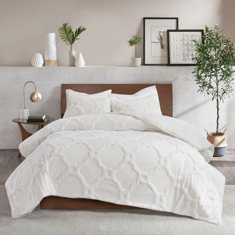 King White Cotton Tufted Chenille Comforter Set