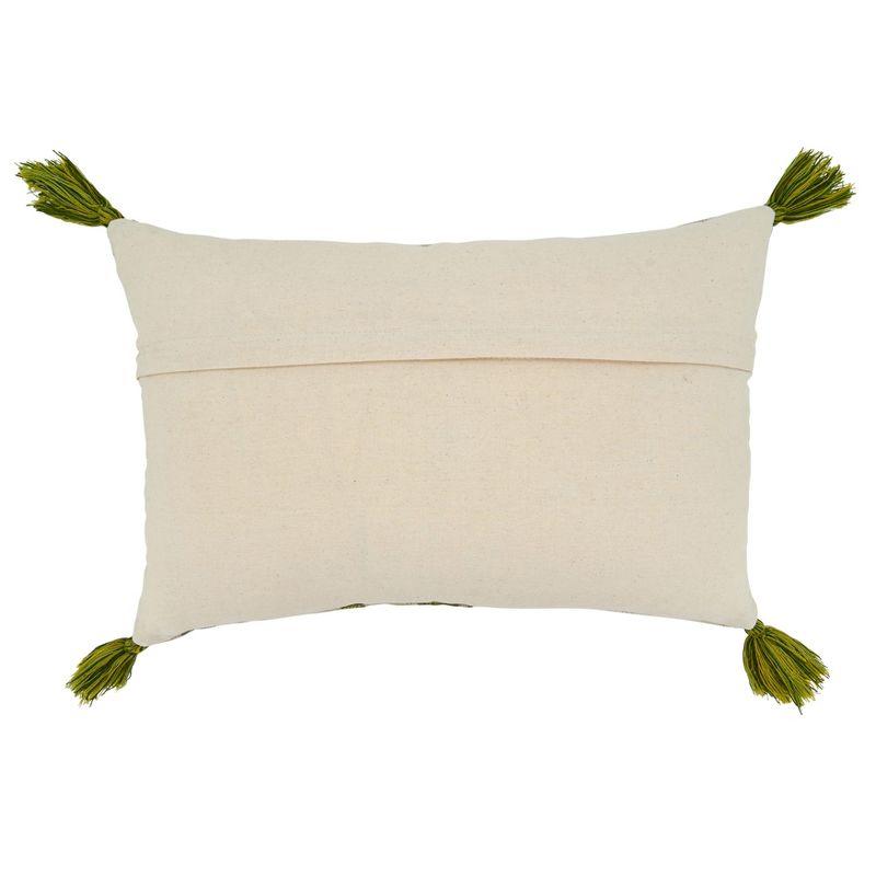 Green Floral Embroidered Cotton Pillow Cover with Tassels