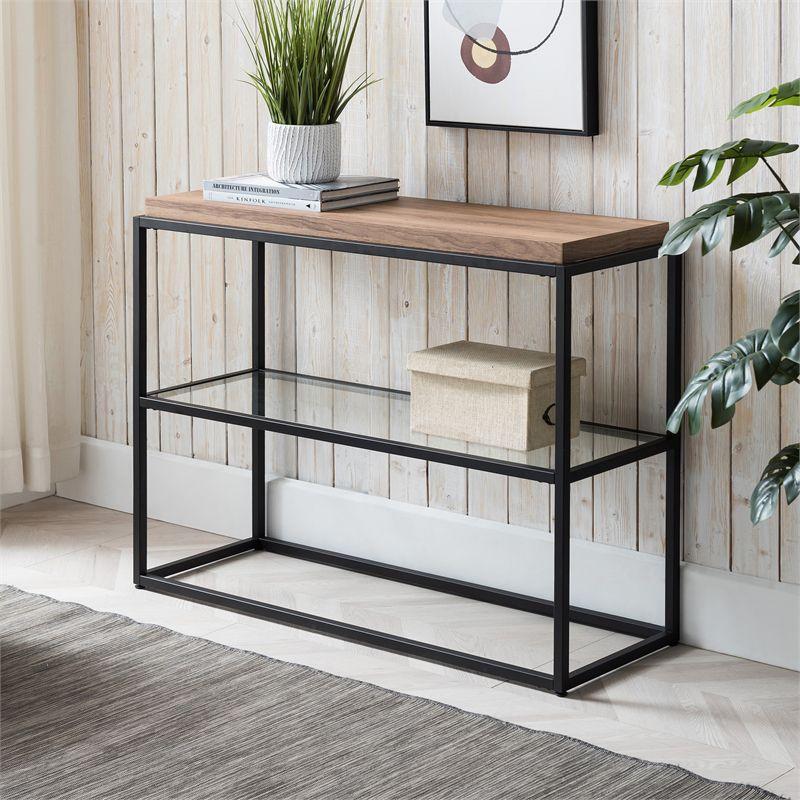 42" Black and Bronze Metal Console Table with Rustic Oak Wood Shelf - Henn&Hart