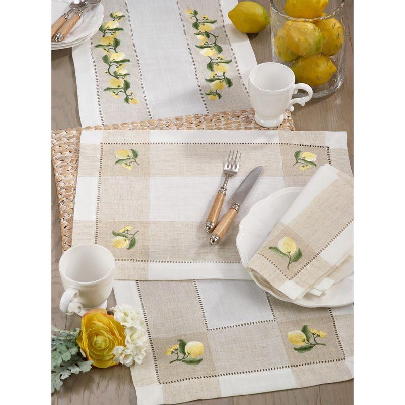 Saro Lifestyle Embroidered Lemon Hemstitch Runner, Ivory, 15" x 70"