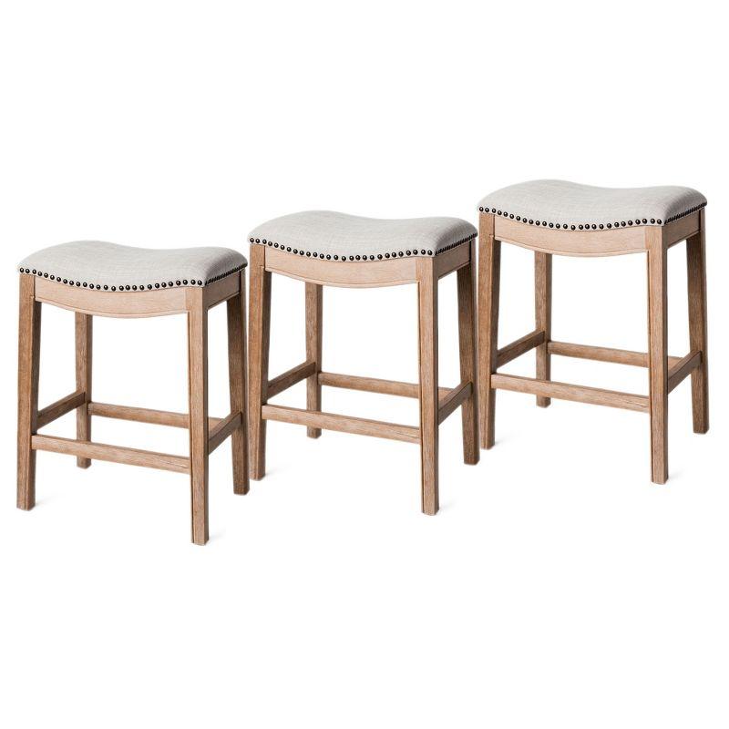 Maven Lane Adrien Upholstered Backless Saddle Kitchen Stool, Set of 3