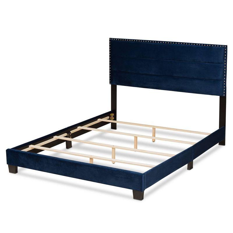 Tamira Queen Navy Velvet Upholstered Bed with Tufted Headboard