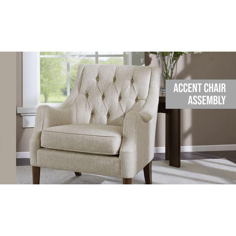 Dusty Blue Serpentine Wood Accent Chair with Tufted Back