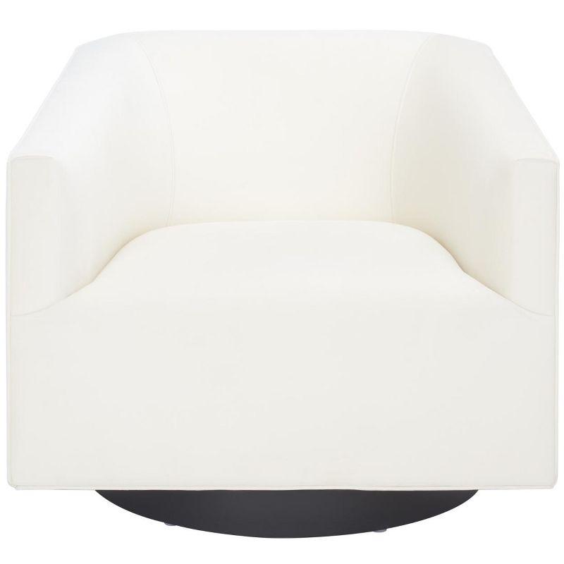 Birdie Cream Velvet Swivel Accent Chair with Wood Base