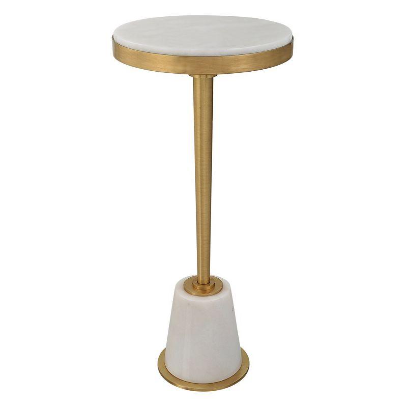 Petite Round White Marble and Gold Drink Table