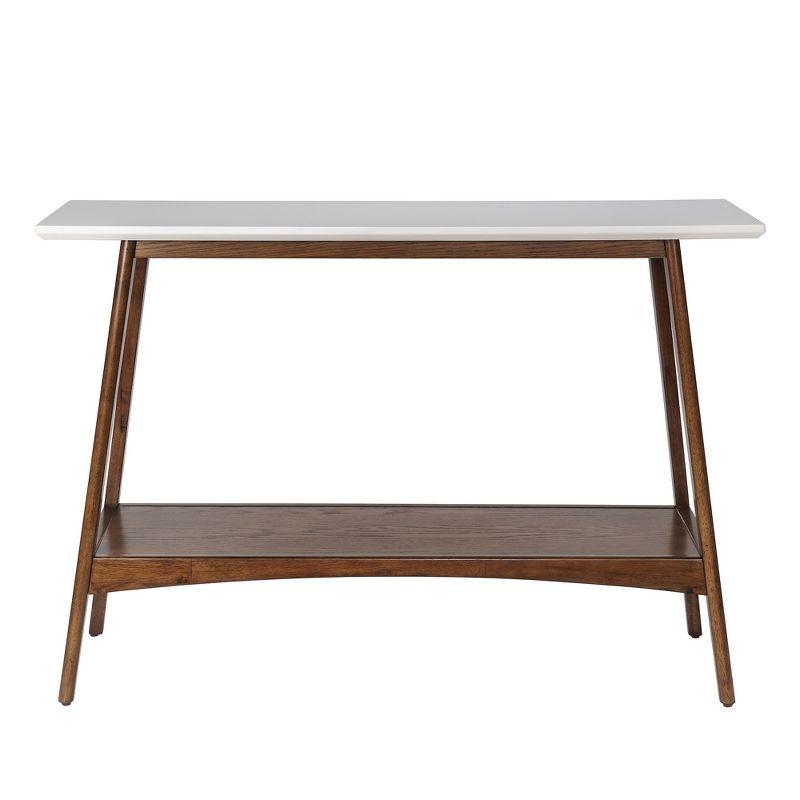 Mid-Century Off-White and Pecan Console Table with Storage Shelf