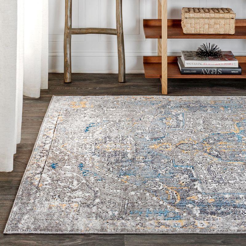 Izmir Vintage Medallion 4' x 6' Reversible Area Rug in Gray, Mustard, and Turquoise