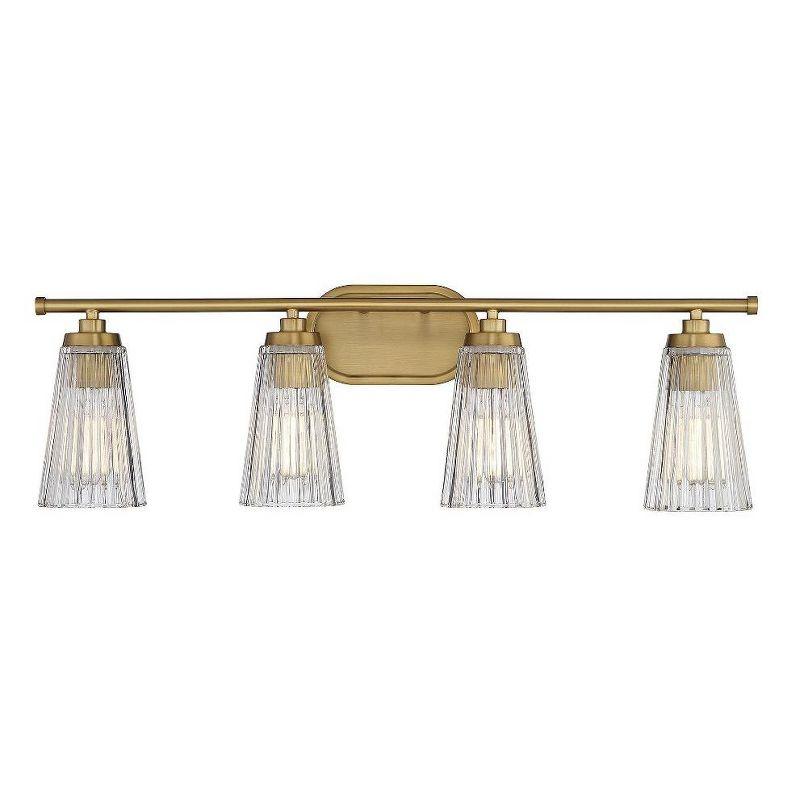 Warm Brass 4-Light Vanity with Clear Ribbed Glass Shades