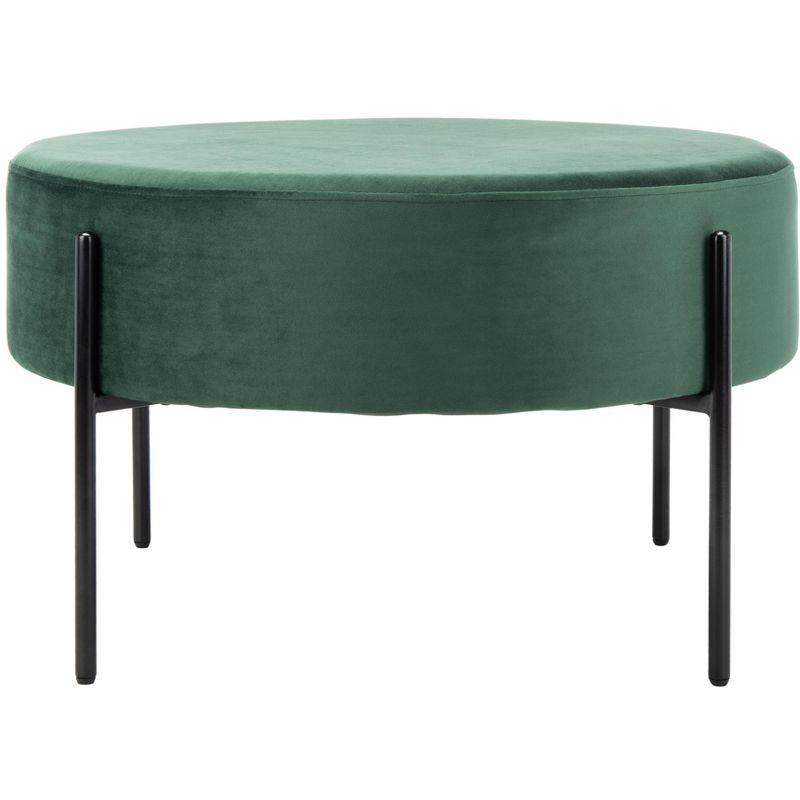 Malachite Green Velvet Round Cocktail Ottoman with Matte Black Legs