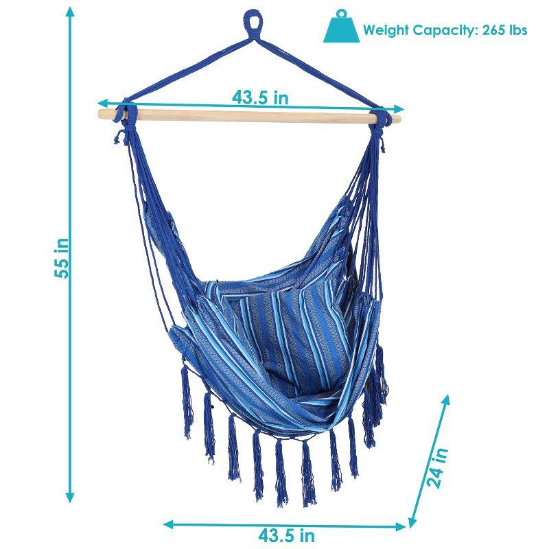 Sunnydaze Double Cushion Hanging Rope Hammock Chair Swing - 265 lb Weight Capacity - Cornflower Stripes