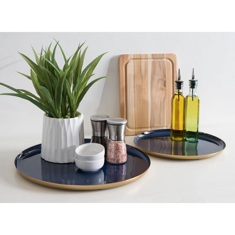 Kate and Laurel Neila Tray, 2 Piece, Navy Blue and Gold