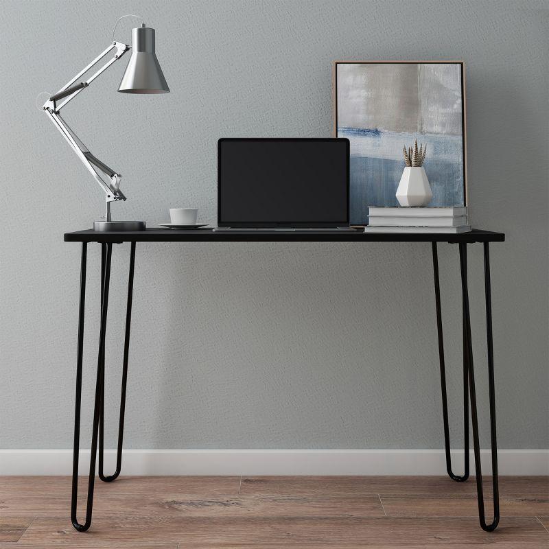 Black Wood Hairpin Leg Desk with Drawer