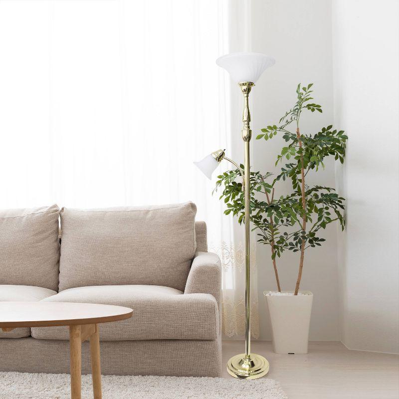 Torchiere Floor Lamp with Reading Light and Marble Glass Shade - Lalia Home