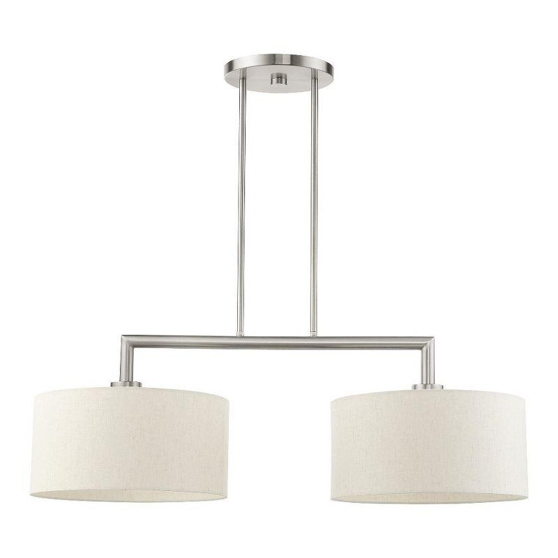 Meridian Brushed Nickel Linear Drum Chandelier with Oatmeal Shades