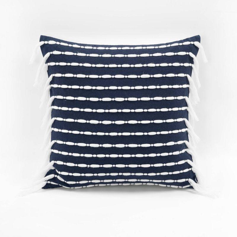 20"x20" Oversize Linear Family-Friendly Cotton Pillow Cover with Tassel - Lush Décor