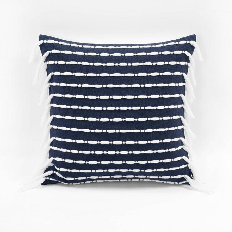 Boho Farmhouse Navy Cotton Tassel 20" Decorative Pillow Cover