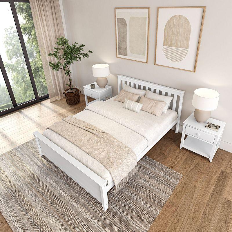 Plank+Beam Queen Bed Frame with Slatted Headboard Solid Wood Platform Bed, No box Spring Needed, White