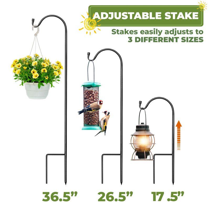 Sorbus Set of 4 Shepherds Hooks for Outdoor - Extendable Garden Stakes for Plants, Lights, Lanterns, Flower Baskets, and More