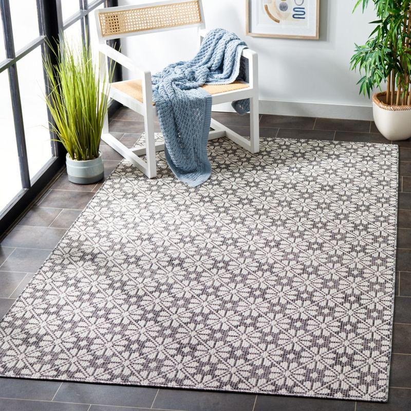 Black and White Geometric Square Synthetic Rug