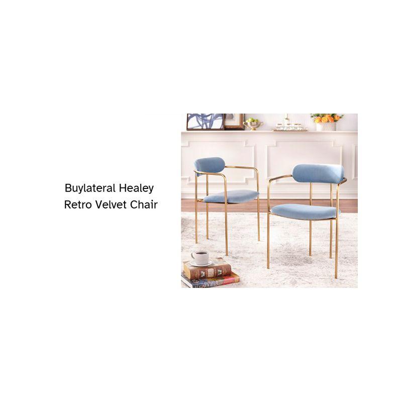 Buylateral Set of 2 Healey Retro Velvet Dining Armchairs Gray: Gold Tone Metal Frame, Mid-Century Modern Style