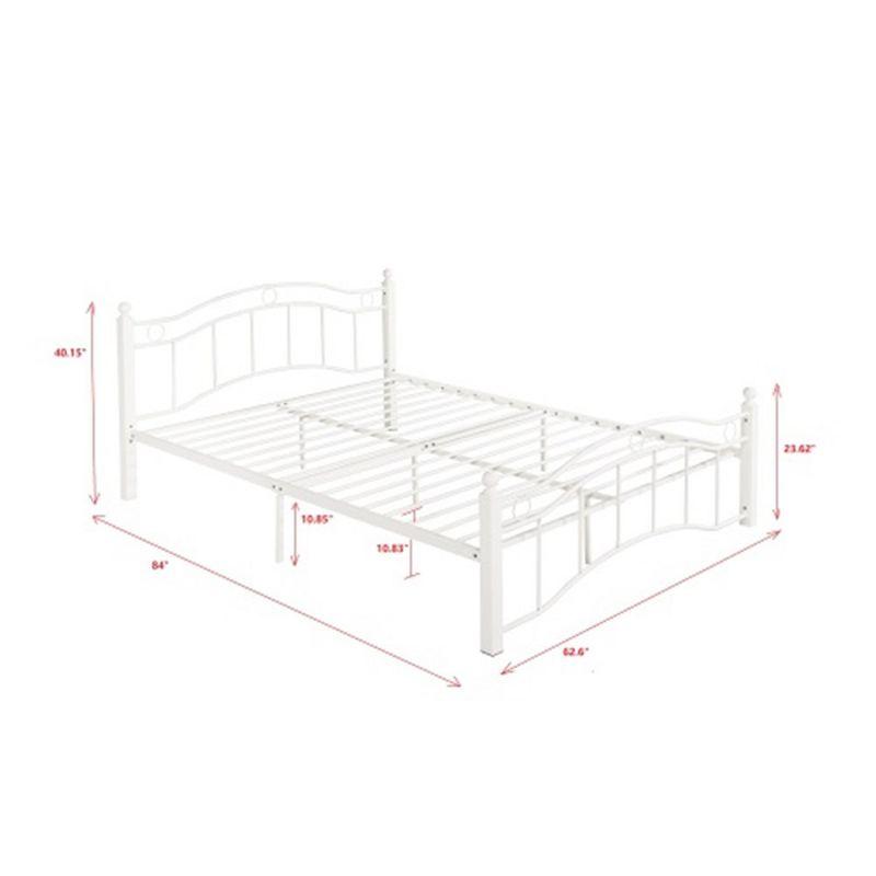 Modern Minimalist Style Platform Bed, Queen Size Metal Platform Bed With Headboard And Metal Slat Support, No Box Spring Needed White