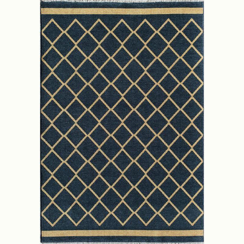 Imperial Navy Gold Chenille 18" Square Reversible Accent Rug