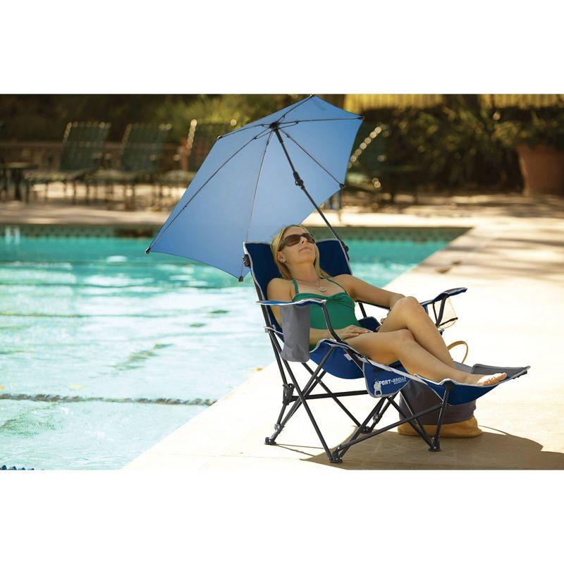 Midnight Blue Reclining Camping Chair with Umbrella