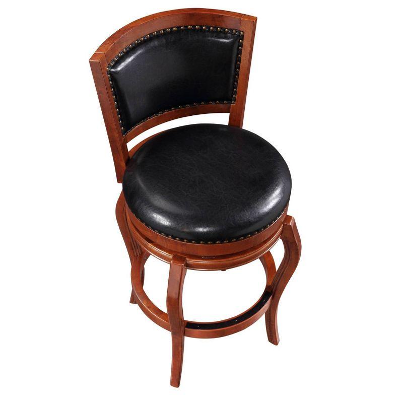 Cherry Hardwood & Black Leather 44.5" Swivel Barstool with Brass Accents