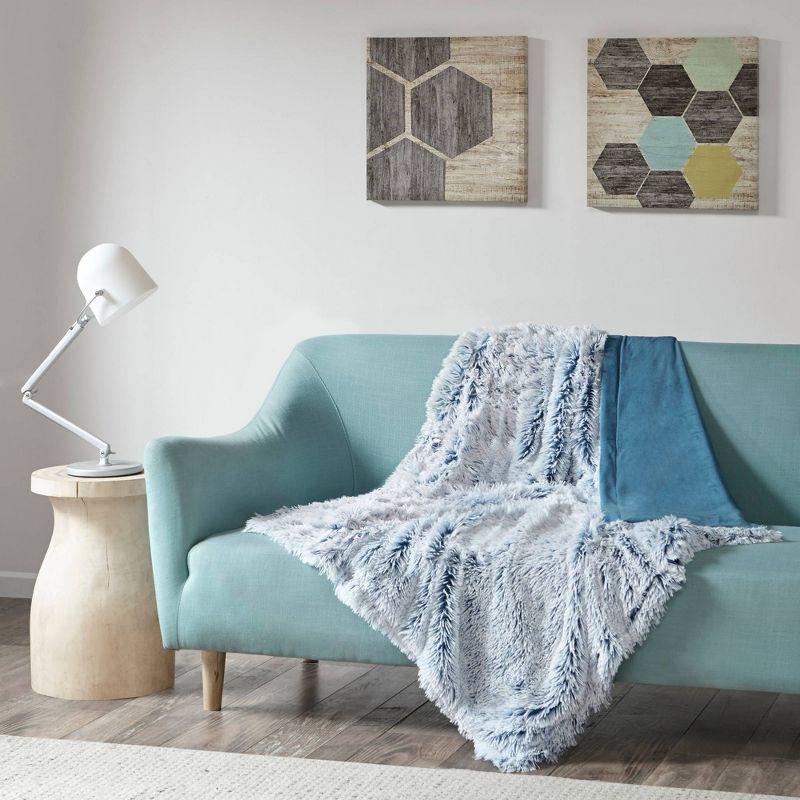 50"x60" Teal Shaggy Faux Fur Reversible Throw Blanket