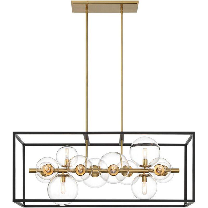 Possini Euro Design Fitzgerald Black Gold Linear Pendant Chandelier 38" Wide Modern Clear Glass 12-Light Fixture for Dining Room