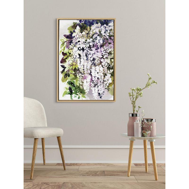 Kate and Laurel Sylvie White Wisteria Framed Canvas by Ingrid Sanchez of CreativeIngrid, 23x33, Natural