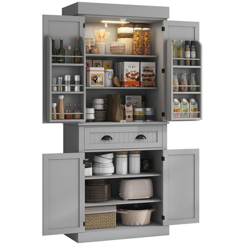 HOMCOM 71" LED Kitchen Pantry Cabinet, Tall Storage Cabinet with 6 Door Shelves, a Drawer and 4 Adjustable Shelves, Gray